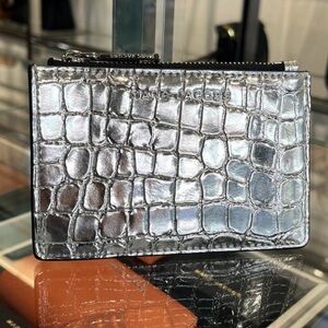 Marc Jacobs Metallic Croc Silver Card Holder